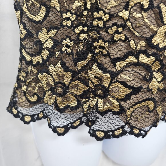 Black Gold Lace Tank Floral Goth Boho Whimsigoth Coquette Fairy Y2K 12 - Picture 4 of 10